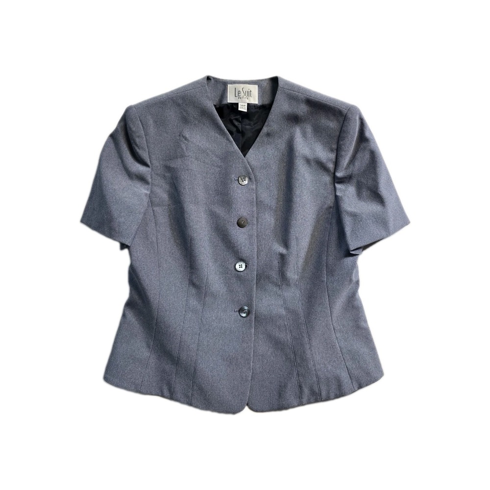 Le Suit Petite Blazer Women's 14P Black White Vintage Short Sleeve